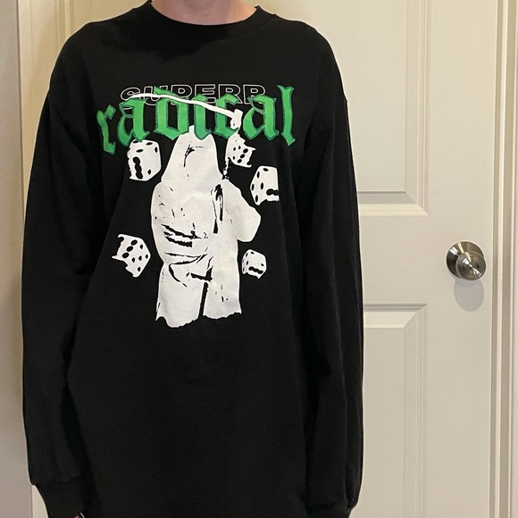 Superrr Radical Dice Roll Grim Reaper Oversized Long Sleeve Tee Emo Lil Peep - Picture 1 of 2